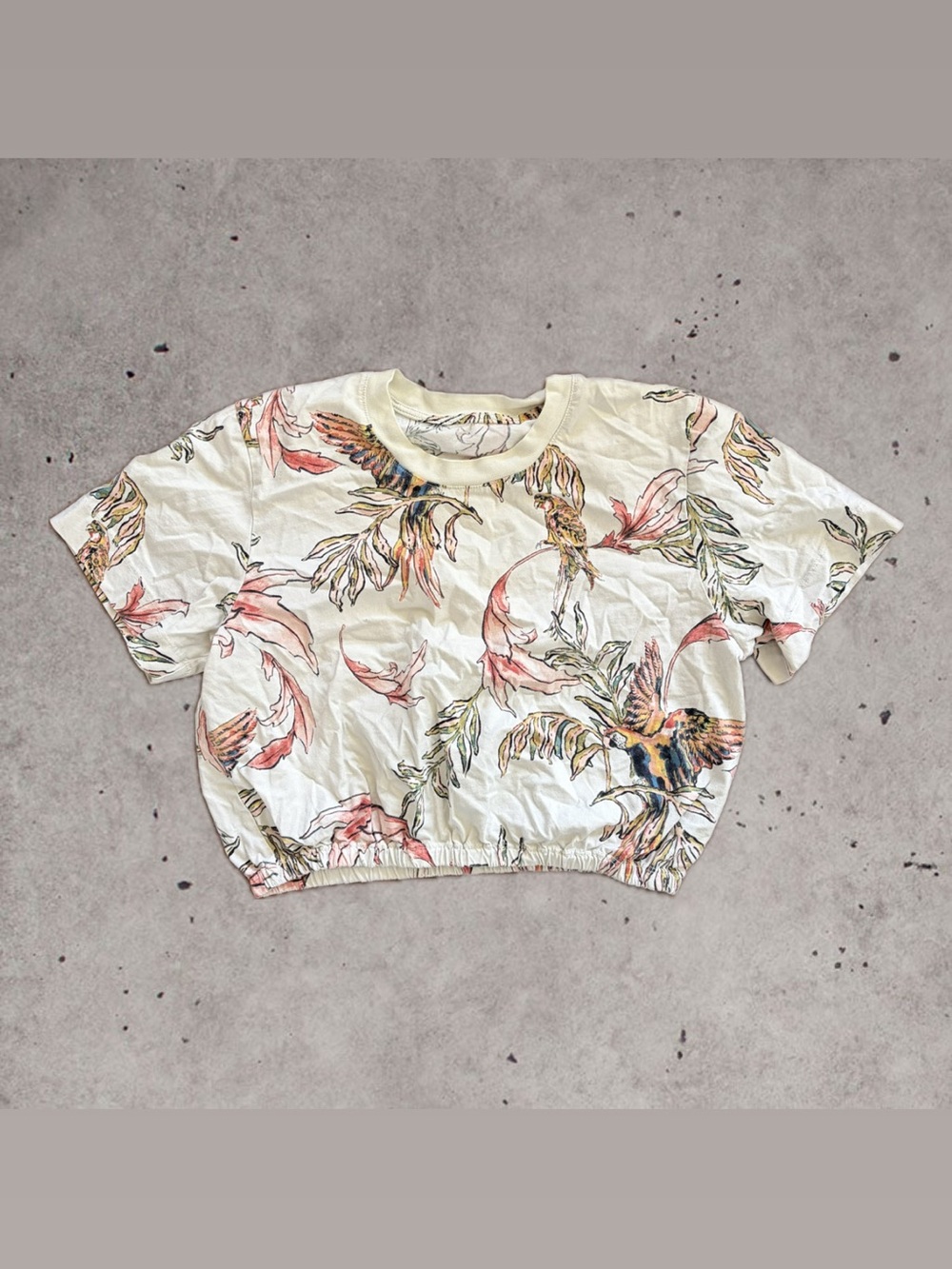 CLEARANCE Wilfred Cream Cropped Tee with Pink & Green Botanical Print
